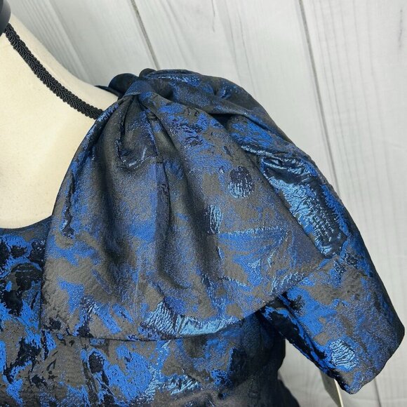 NWT Rickie Freeman for Teri Jon Blue Black Metallic Jacquard Bow Dress Sz 12 NEW - Picture 6 of 16
